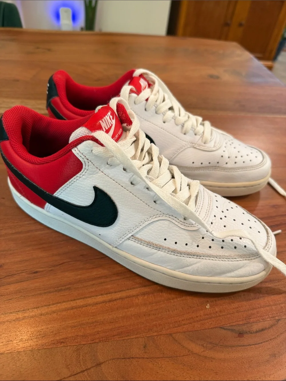 Nike Court Vision Low in White University Red, Black. Men’s size 8. DH851-100